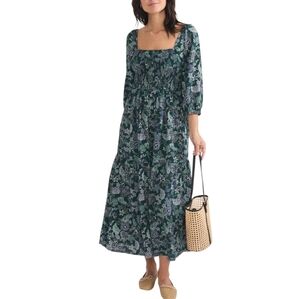 Marine Layer Ivy Smocked Square-Neck Maxi Dress In Forest Floral
